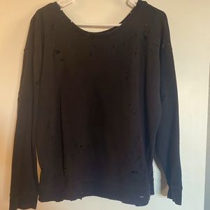 Distressed crew neck sweater